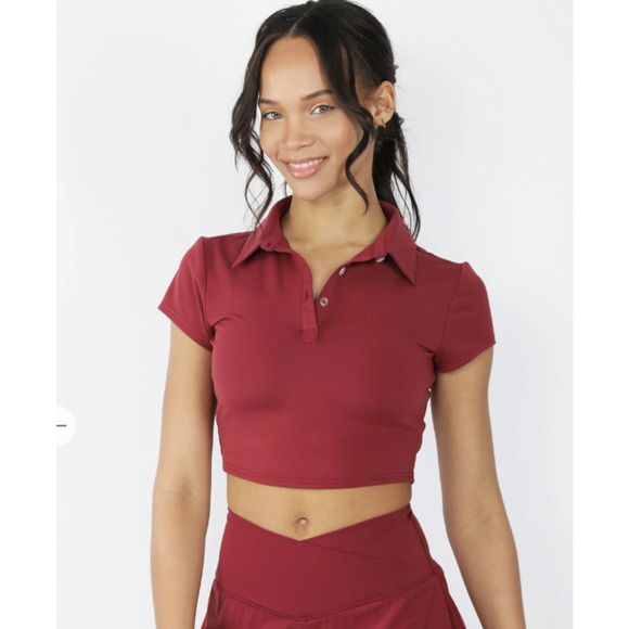 90 Degree By Reflex Tops - 90Degree Lux Flex Short Sleeve Cropped Tennis Polo